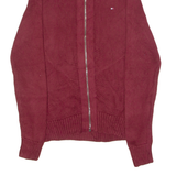 TOMMY HILFIGER Mens Heavy Knit Cardigan Red High Neck Tight Knit S