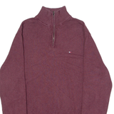 TOMMY HILFIGER Mens Jumper Maroon 1/4 Zip Tight Knit L