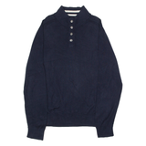 TOMMY HILFIGER Mens Jumper Blue Button Neck Tight Knit 2XL