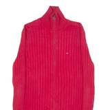 TOMMY HILFIGER Mens Heavy Knit Jumper Red High Neck Tight Knit M
