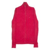 TOMMY HILFIGER Mens Heavy Knit Jumper Red High Neck Tight Knit M