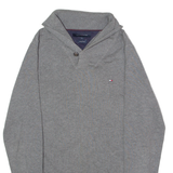 TOMMY HILFIGER Mens Jumper Grey Roll Neck Tight Knit Wool S