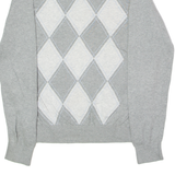 TOMMY HILFIGER Mens Jumper Grey Argyle V-Neck Tight Knit M