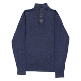 TOMMY HILFIGER Mens Jumper Blue Button Neck Tight Knit Wool S