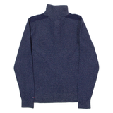 TOMMY HILFIGER Mens Jumper Blue Button Neck Tight Knit Wool S