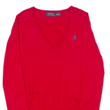 POLO RALPH LAUREN Mens Jumper Red V-Neck Tight Knit S