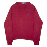 POLO RALPH LAUREN Mens Jumper Red V-Neck 90s Tight Knit XL