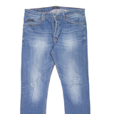 PHILIPP PLEIN Distressed Mens Jeans Blue Slim Straight Stone Wash W36 L30
