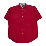Tommy Hilfiger Short Sleeve Shirt - Large Red Cotton