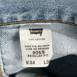 505 Levis Jeans - 32W 28L Light Wash Cotton
