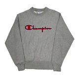 Reverse Weave Champion Spellout Sweatshirt - Medium Grey Cotton