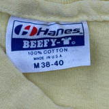 Single Stitch Hanes Graphic T-Shirt - Medium Yellow Cotton