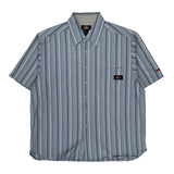 Dickies Striped Short Sleeve Shirt - Large Blue Cotton