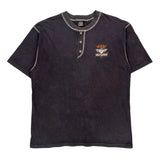 Contrast Stitch Harley Davidson Henley T-Shirt - Medium Black Cotton