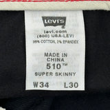510 Levis Skinny Jeans - 34W 30L Black Cotton