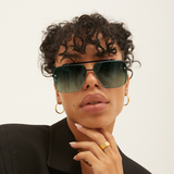 Bella - Tangle Free- Dark Green Oversized Squared Aviators