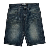 Avirex Wide Leg Graphic Denim Shorts - 34W 13L Dark Wash Cotton