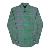 Slim Fit Ralph Lauren Checked Shirt - Small Green Cotton