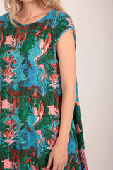 Bat Sleeve Dress in Paint Swirl Print