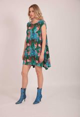 Bat Sleeve Dress in Paint Swirl Print