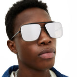 Bella - Chrome Black Oversized Squared Aviators