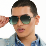 Bella - Tangle Free- Dark Green Oversized Squared Aviators