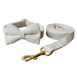 Anypet Velvet Bow Collar Dog Leash Set– White Rope Harness Lead for Training & Walking