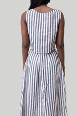 Overlap Midi Skirt in Linen Stripes