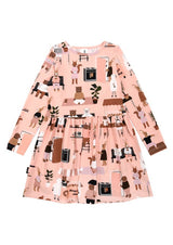 Pink long sleeve girl's dress - City Print