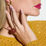 Bubble Strawberry Quartz Gold Ring (size adjustable)