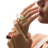 Bubble Strawberry Quartz Gold Ring (size adjustable)