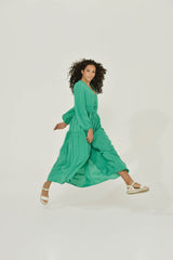 Emerald Green Long Sleeve Chiffon Maxi Dress