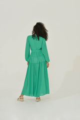 Emerald Green Long Sleeve Chiffon Maxi Dress