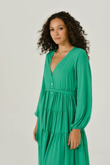 Emerald Green Long Sleeve Chiffon Maxi Dress