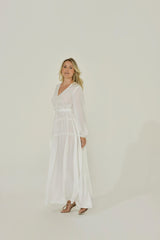 White French Chiffon Long Sleeve Maxi Dress