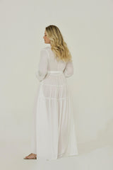 White French Chiffon Long Sleeve Maxi Dress