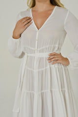 White French Chiffon Long Sleeve Maxi Dress