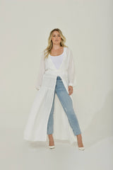 White French Chiffon Long Sleeve Maxi Dress