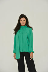 Emerald Green Long Sleeve Mandarin w/ Removable Bow
