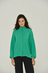 Emerald Green Long Sleeve Mandarin w/ Removable Bow
