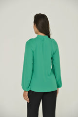 Emerald Green Long Sleeve Mandarin w/ Removable Bow
