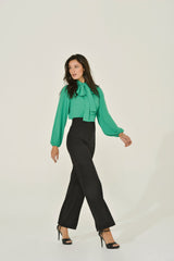 Emerald Green Long Sleeve Mandarin w/ Removable Bow