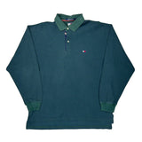 Tommy Hilfiger Striped Long Sleeve Polo Shirt - Large Green Cotton