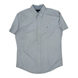 Tommy Hilfiger Striped Short Sleeve Shirt - Large Blue Cotton