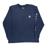Carhartt Spellout Long Sleeve T-Shirt - Large Blue Cotton