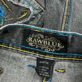 Sacred Ground Raw Blue Graphic Jeans - 34W 30L Grey Cotton