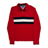 Tommy Hilfiger Striped Long Sleeve Polo Shirt - XL Red Cotton