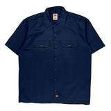 Dickies Short Sleeve Shirt - Large Navy Polyester Blend