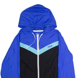 FILA Mens Windbreaker Jacket Blue Hooded Colourblock L