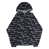 CHAMPION Mens Pullover Jacket Black Hooded Crazy Pattern XS